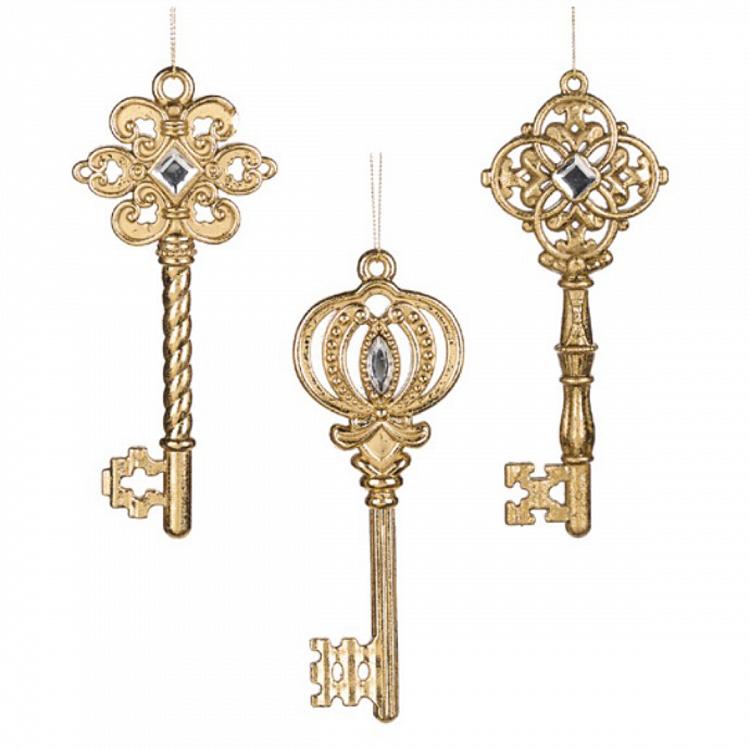 Набор из трёх ёлочных игрушек Золотые ключики Set Of 3 Jewel Keys Gold 16,5 cm