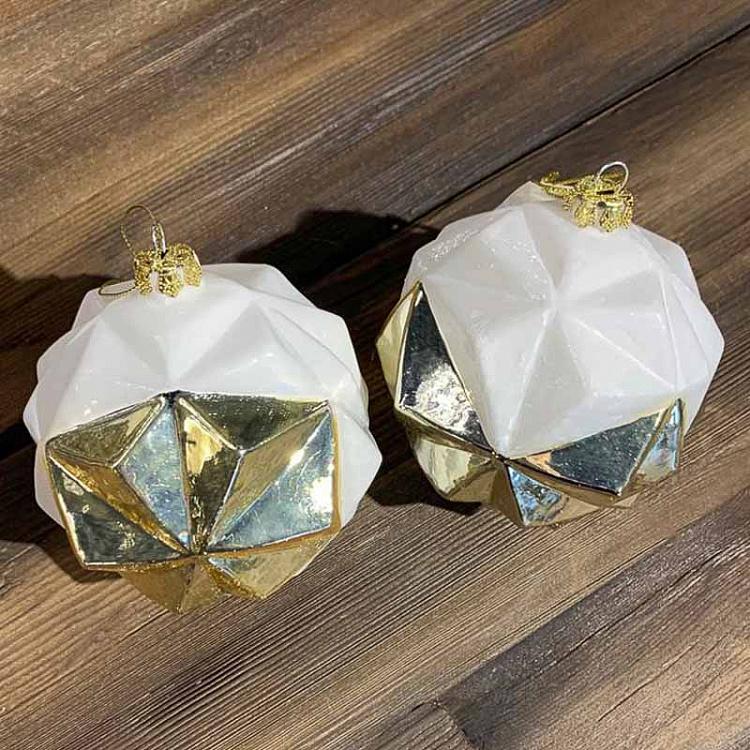 Набор из двух ёлочных шаров Пирамиды дисконт Set Of 2 Glass Pyramid Balls Cream/Gold 9 cm discount