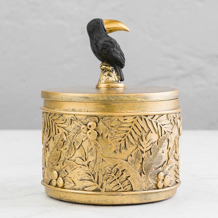 Шкатулка золотистая с туканом на крышке Golden Box With Toucan Lid