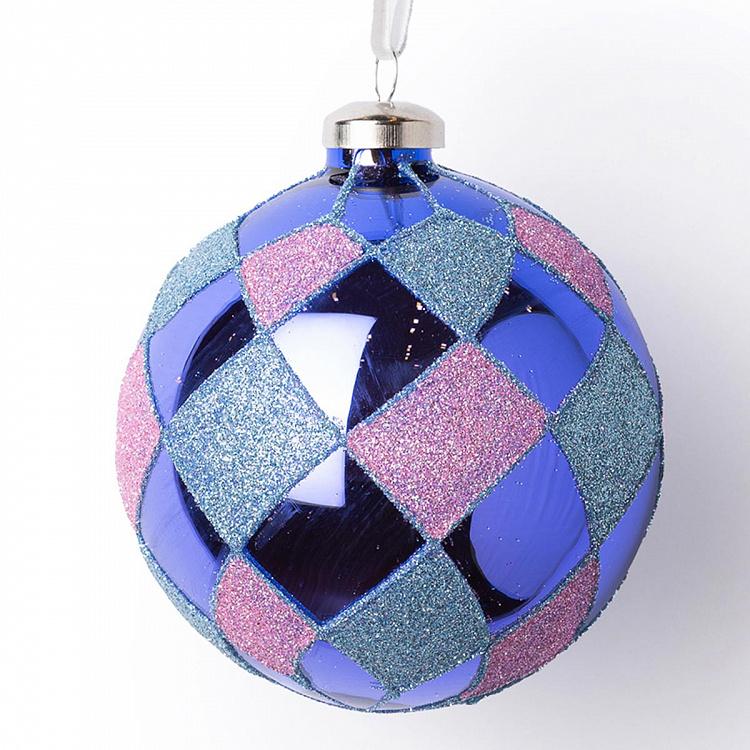 Ёлочная игрушка Синий шар с ромбами Rhombus Ball Blue 8 cm