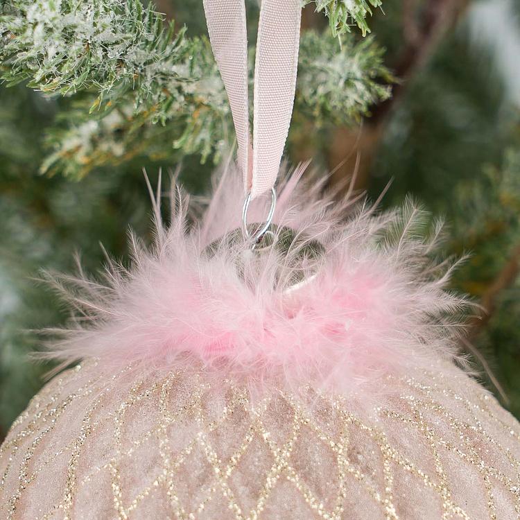 Ёлочная игрушка Розовая шишка с пухом, M Multifaceted Bulb With Fluff Pink 10 cm