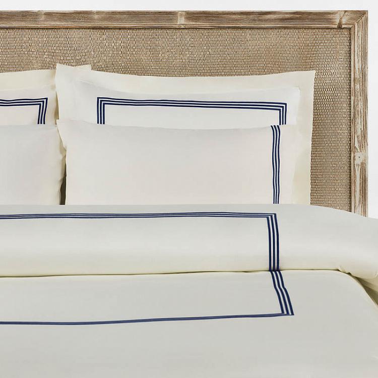 Toscana Satin Stitch Bedding Set Ivory/Deep Blue
