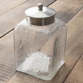Square Shape Hammered Glass Canister With Lid Medium