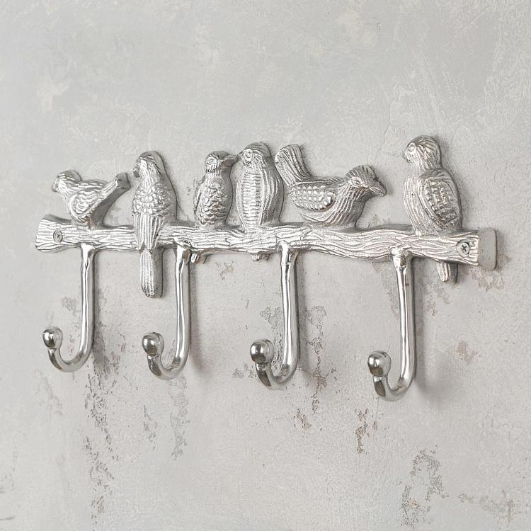 Четырёхместная настенная вешалка Птицы на ветке Metal Rack With 4 Hooks Birds