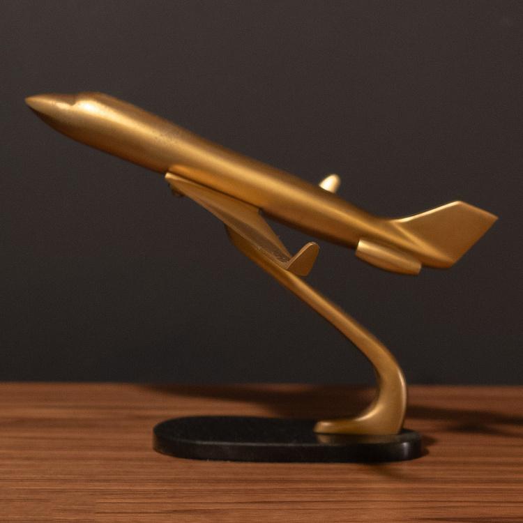 Статуэтка Самолет золотого цвета на подставке дисконт Golden Plane On Base discount