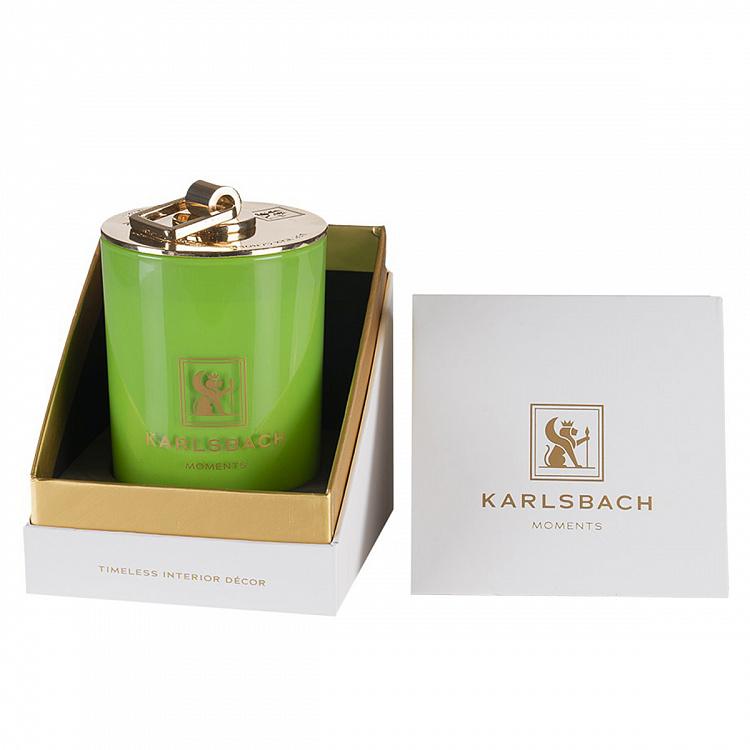 Арома-свеча в салатовом стакане с золотой крышкой Роза Aroma Candle In Light Green Glass With Gold Lid Rose