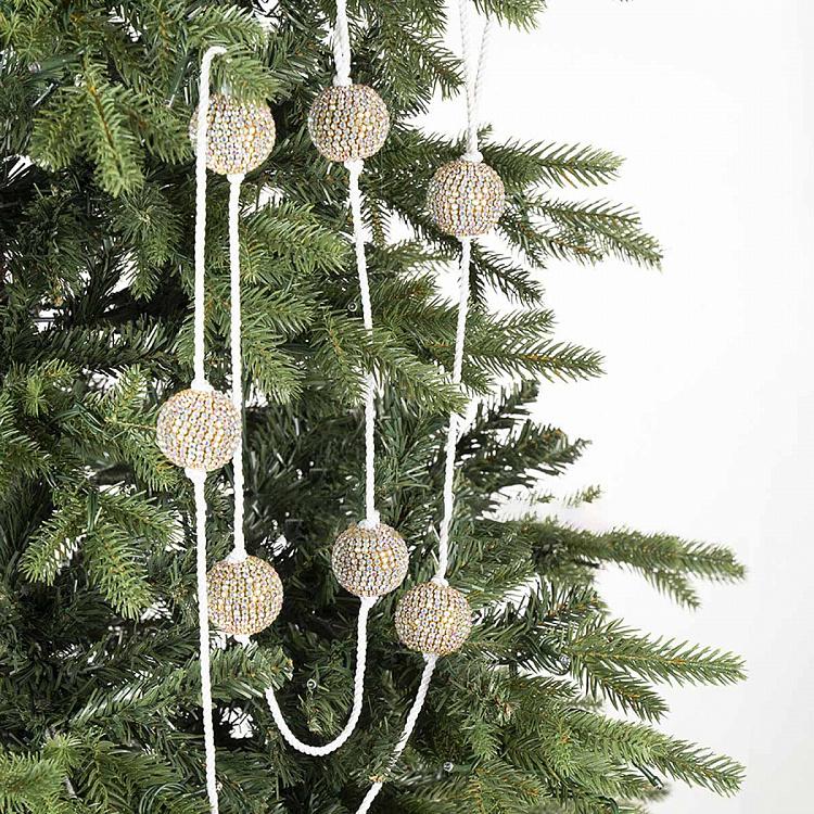 Гирлянда Белая из шаров со стразами Garland With Rhinestones Balls White 182 cm