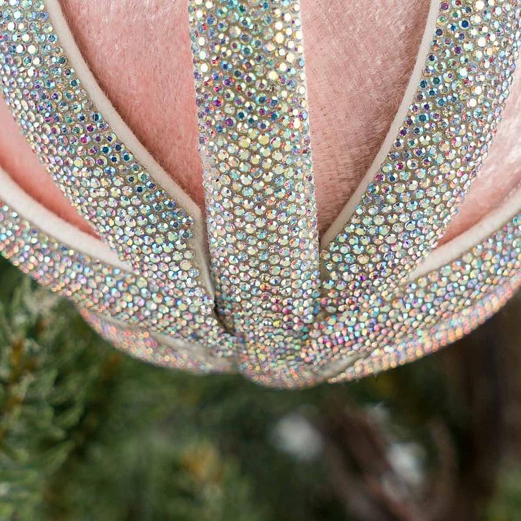 Ёлочная игрушка Розовый шар с полосами из страз Silver Rhinestones Velvet Ball Pink 10 cm