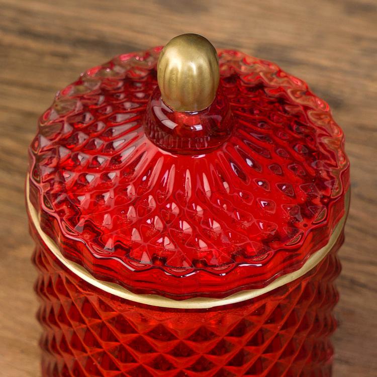 Арома-свеча в красном фасетном стакане Фиолетоволистная роза, S Aroma Candle In Red Faceted Glass Berry Rose Small