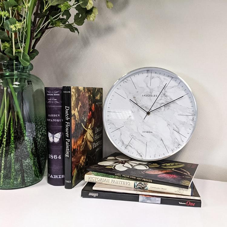 Матовые хромированные настенные часы с мраморным циферблатом Brushed Chrome Metal Cased Marble Effect Wall Clock