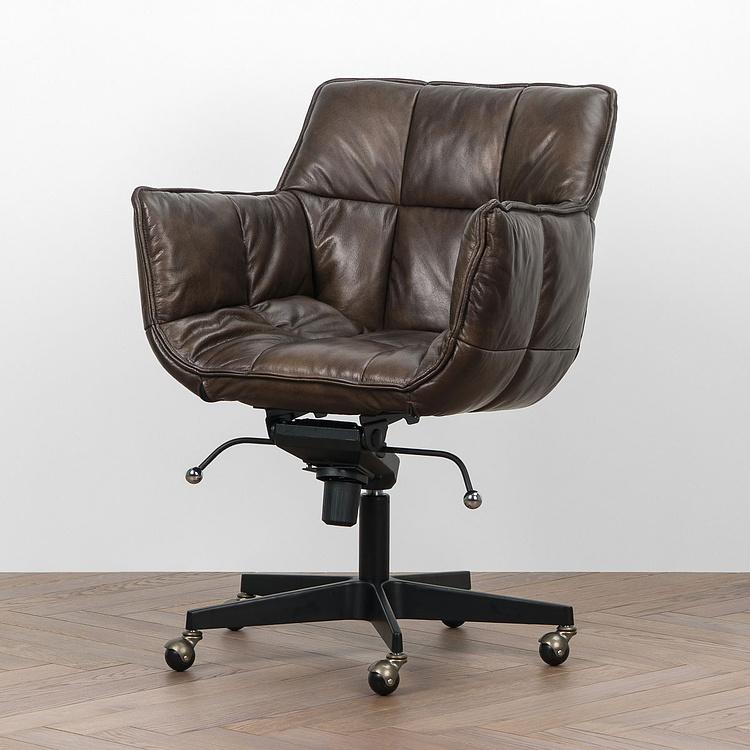 Кресло Center Swivel Armchair On Wheels RM натуральная кожа Antique Master