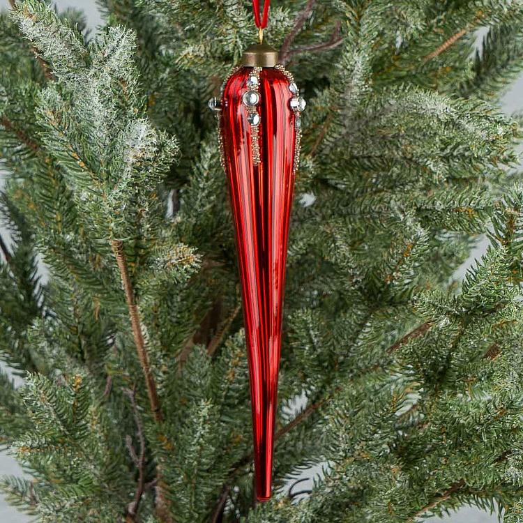 Ёлочная игрушка Красная сосулька Icicle Red 22 cm