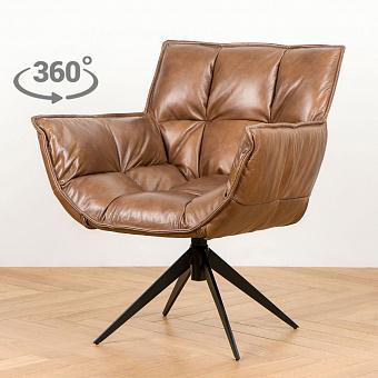 Кресло Center Swivel Armchair, Black Matt Metal RM натуральная кожа Brown Franco