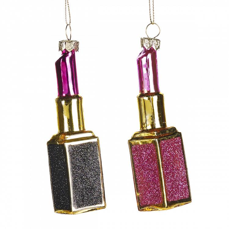 Set Of 2 Glass Lipsticks Gold Pink Black 11 cm