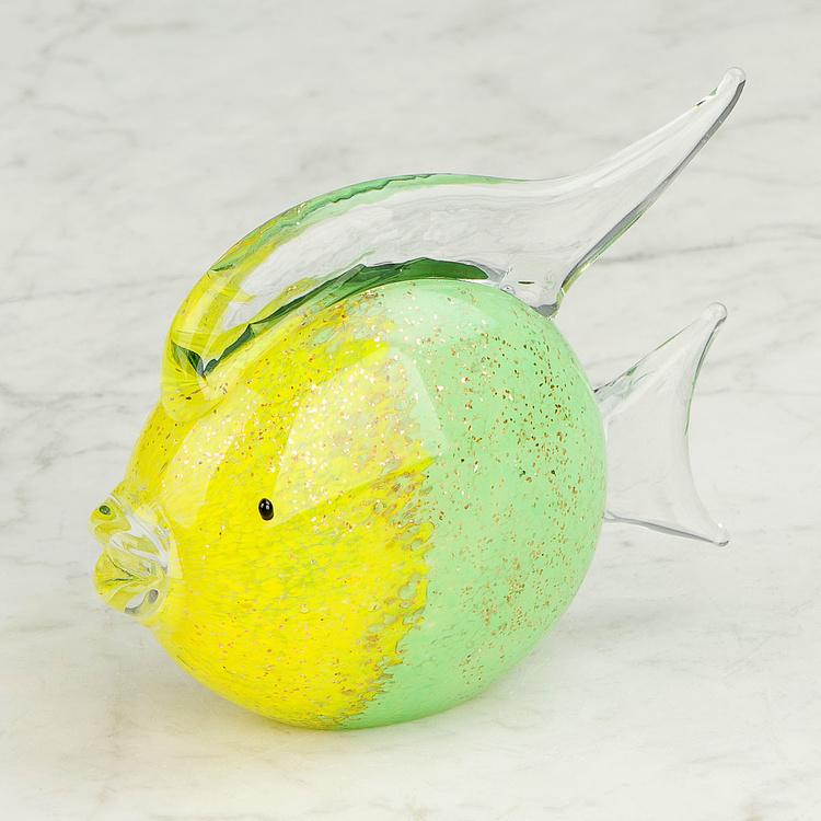 Статуэтка Жёлто-зелёная круглая рыба Round Glass Fish Yellow And Green