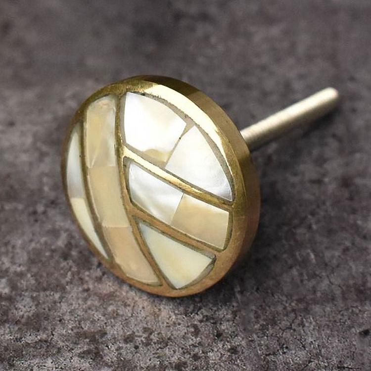 Мебельная ручка с жемчужной инкрустацией Ар-деко Art Deco Solid Brass Pearl Knob