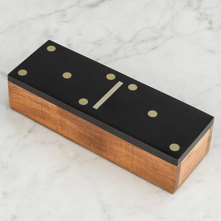 Чёрное Домино в шкатулке из дерева акации Black Domino In Acacia Box