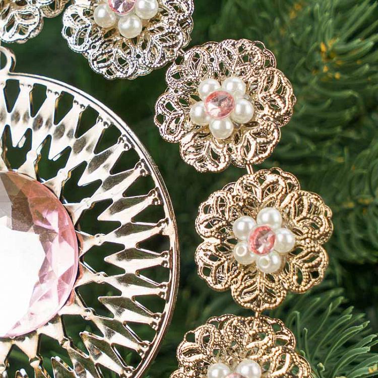 Ёлочная игрушка Круглый цветок, украшенный бусинами Jewel Pearl Round Flower Pink Tiffany 14 cm