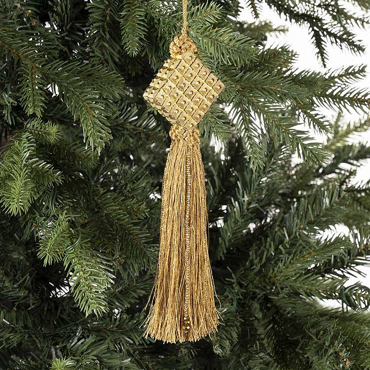 Новогодняя подвеска Золотой ромб с бронзовой кисточкой Golden Rhombus Pendant With Bronze Tassel 20 cm