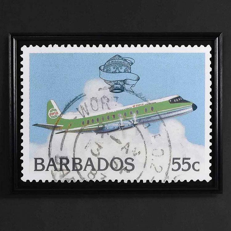 Картина-принт Марка Барбадоса Самолет Barbados Plane Stamp