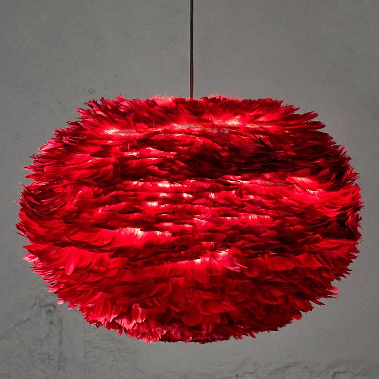 Eos Hanging Lamp Red Feathers Black Cord Large