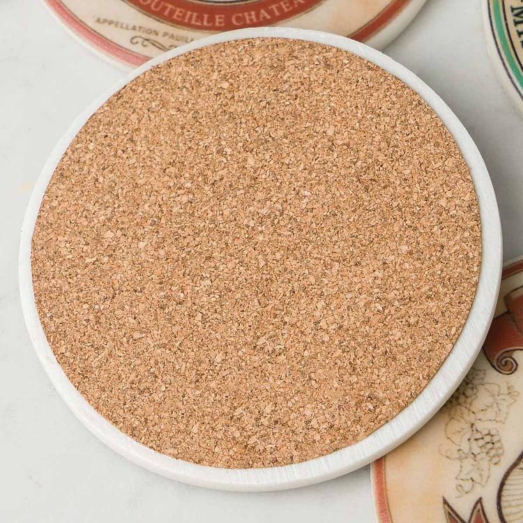 Набор из четырёх круглых подставок под стаканы Винные этикетки Set Of 4 Stone Coasters Wine Labels