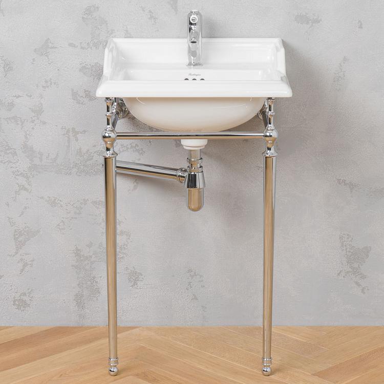 Классическая раковина с подстольем и сифоном цвета хром Classic Wash Basin With Base And Siphon