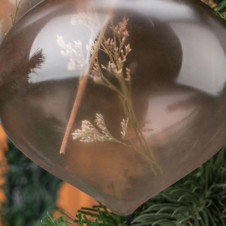 Набор из трёх прозрачных ёлочных шаров с сухоцветами внутри Set Of 3 Glass Dried Flower Balls Clear/Brown 10 cm