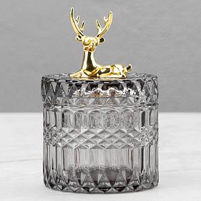 Glass Jar With Deer Figure Grey