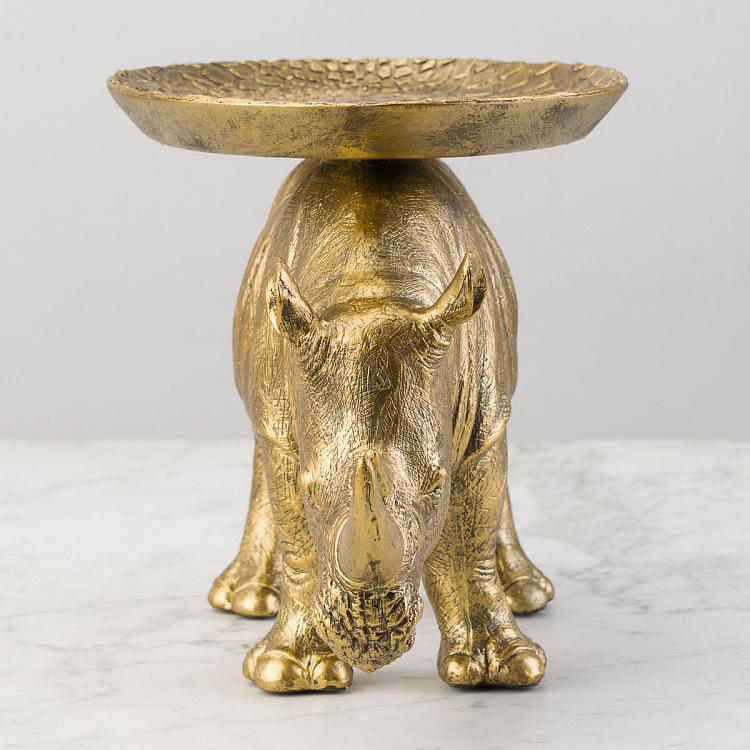 Подставка для мелочей и украшений Золотистый винтажный носорог Antique Gold Rhinoceros With Tray