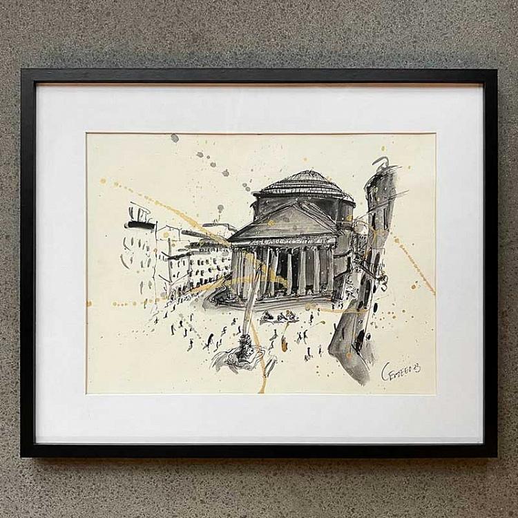 Pantheon Drawing With Gold