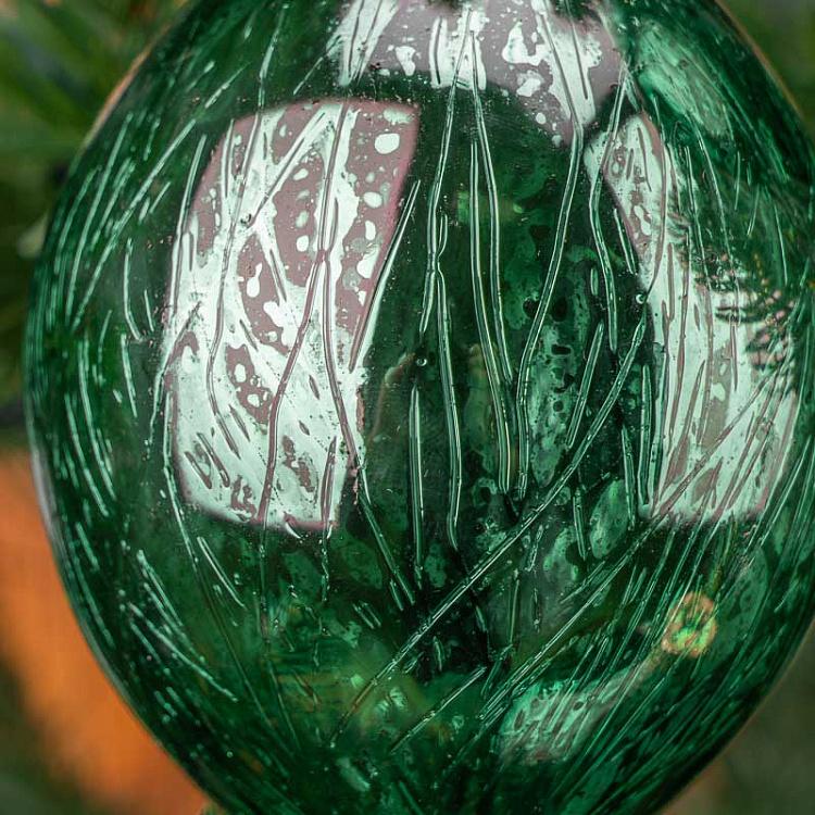 Набор из 3-х зелёных металлизированных елочных шаров Скреч Set Of 3 Glass Metal Scratched Balls Green 10 cm