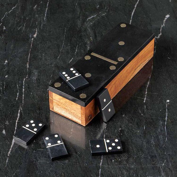 Чёрное Домино в шкатулке из дерева акации Black Domino In Acacia Box