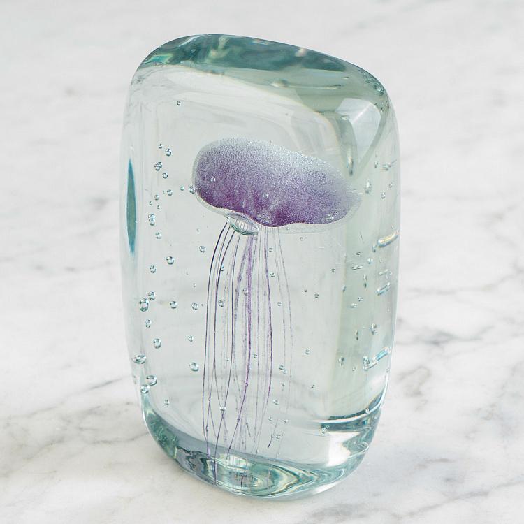 Rectangular Glass Paperweight Pink Jellyfish