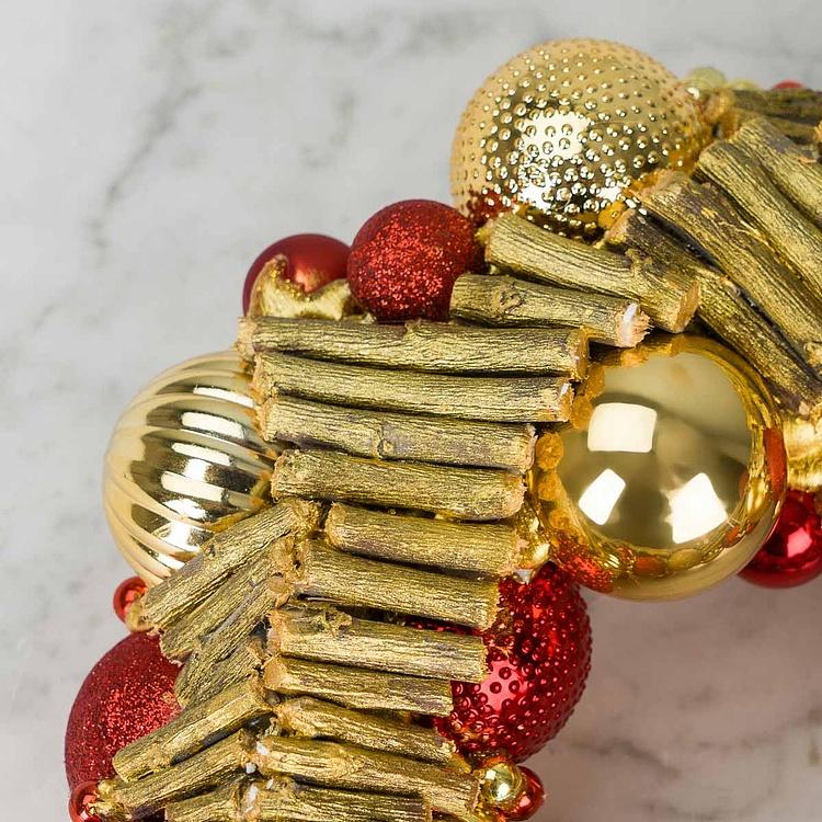 Новогодний венок с красными и золотыми шарами Wreath With Balls 27,5 cm