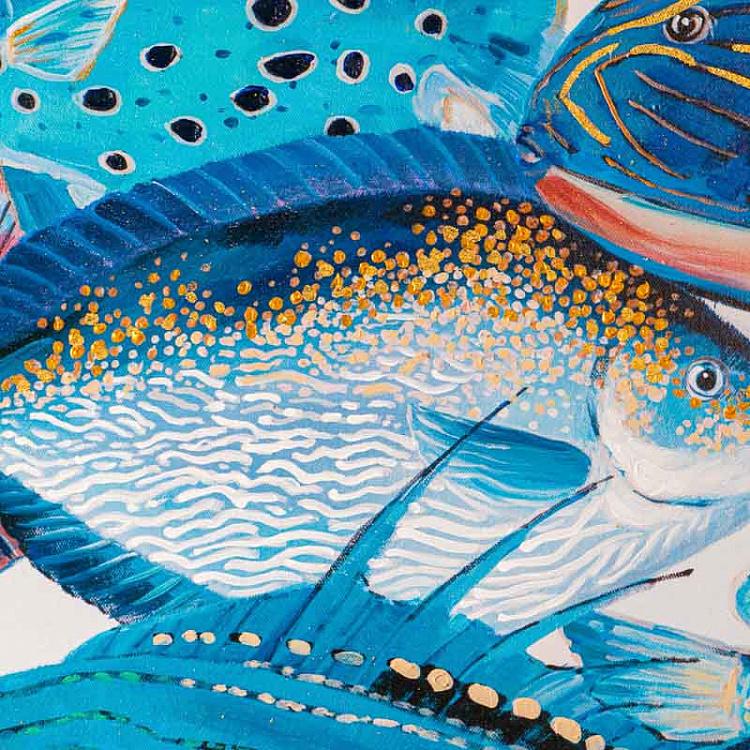 Модульная картина Голубые рыбы, акрил, холст Set Of 2 Canvas Acrylic Painting Blue Fish