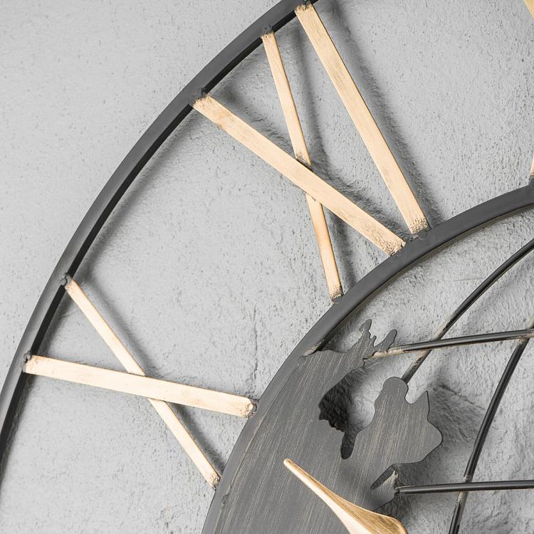 Настенные большие железные часы с картой мира Clock With Iron World Map Large