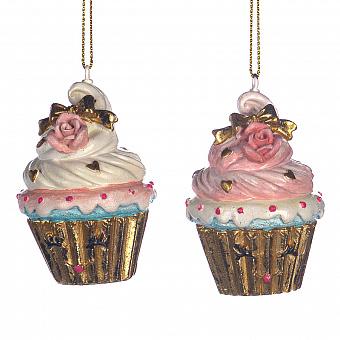 Набор из 2-х ёлочных игрушек Set Of 2 Smiling Lady Cupcakes 7 cm