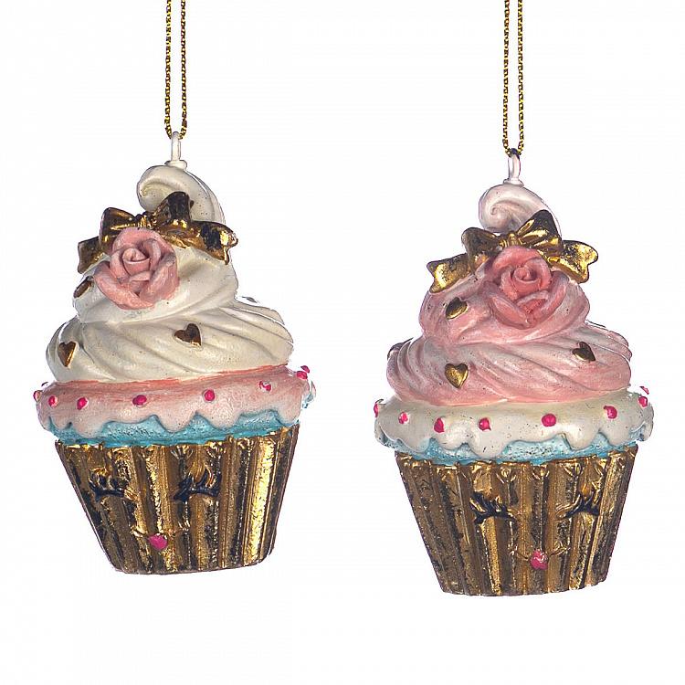 Набор из двух ёлочных игрушек Капкейки для леди Set Of 2 Smiling Lady Cupcakes 7 cm