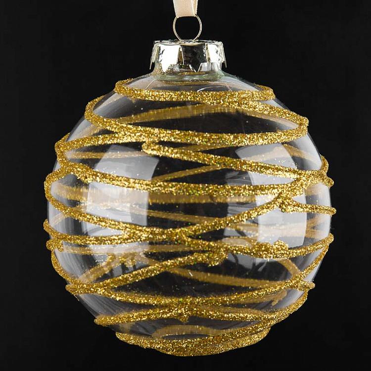 Ёлочный шар с золотыми полосками, M Ball With Golden Stripes 10 cm