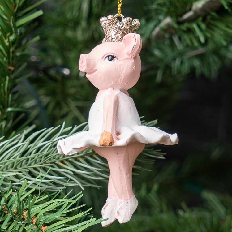 Ёлочная игрушка Танцующая свинка в короне Hanger Dancing Pig With Crown 10 cm