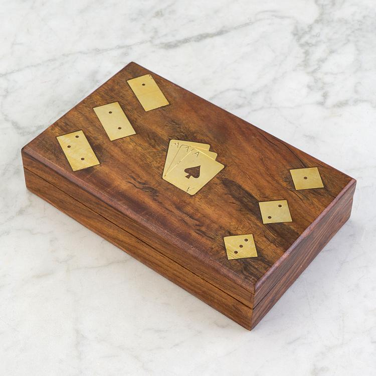 Brass Details Game Box With Cards, Dices And Domino