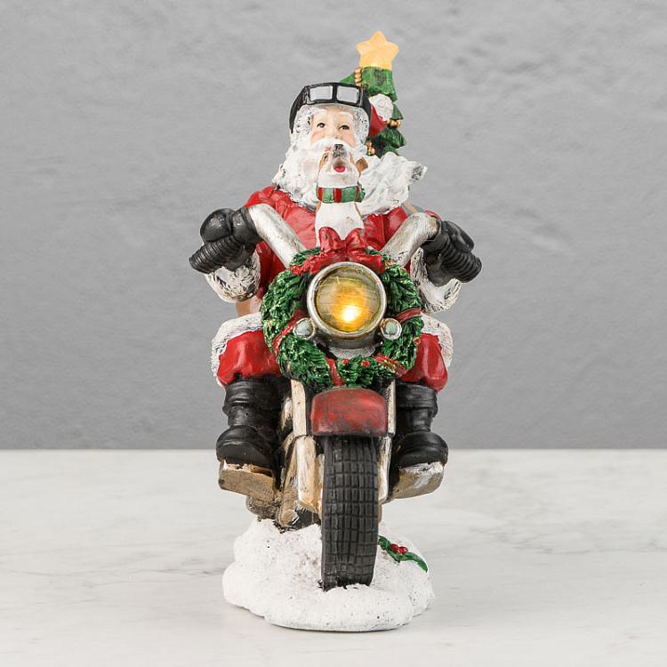 Новогодняя фигурка с подсветкой Санта на мотоцикле Led Santa With Motorbike Red 30 cm