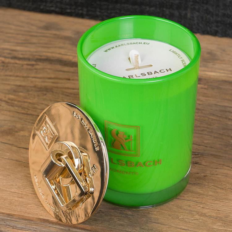 Арома-свеча в салатовом стакане с золотой крышкой Роза Aroma Candle In Light Green Glass With Gold Lid Rose