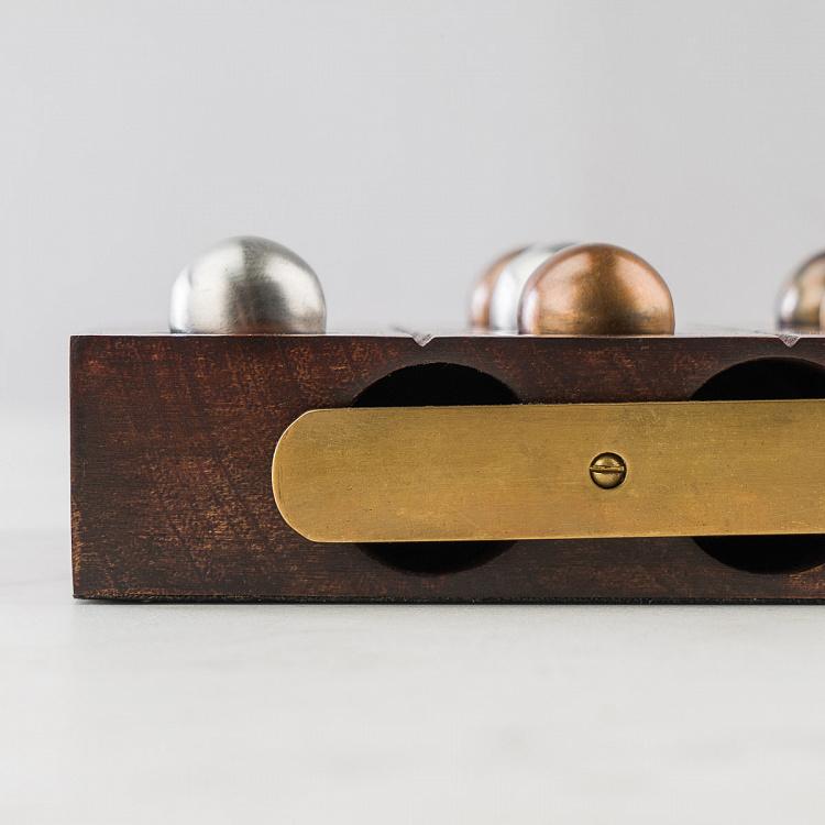 Настольная игра крестики-нолики с деревянной подставкой и металлическими шарами Tic Tac Toe Game With Marbles