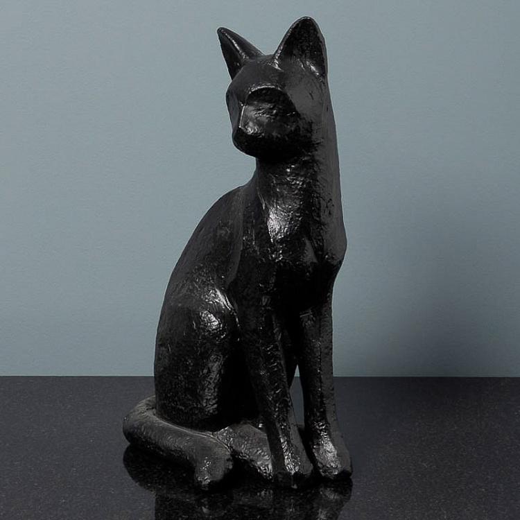 Cat Figurine Shiny Black Patina