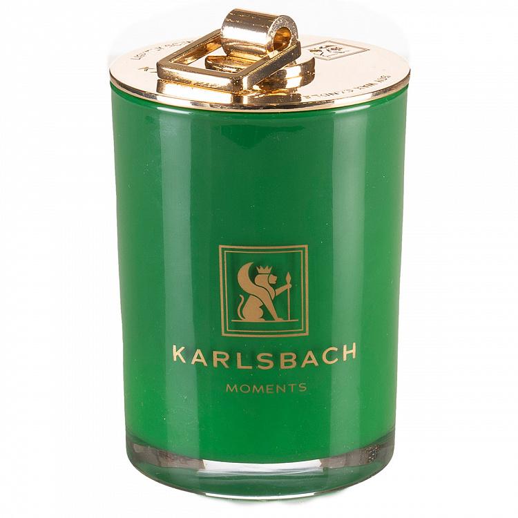 Арома-свеча в зелёном стакане с золотой крышкой Магнолия Aroma Candle In Dark Green Glass With Gold Lid Magnolia