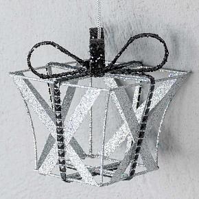 Metal Open Gift Box Silver/Black 11 cm