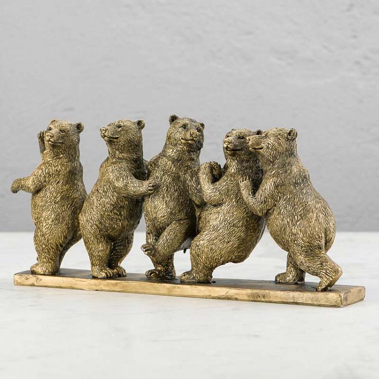 Row Of 5 Bears Antique Gold