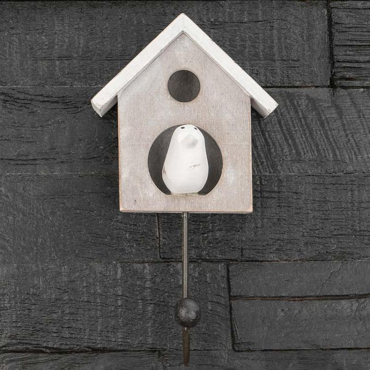 Однорожковый крючок Скворечник с птичкой Hook Bird House Bleached Wood With Bird